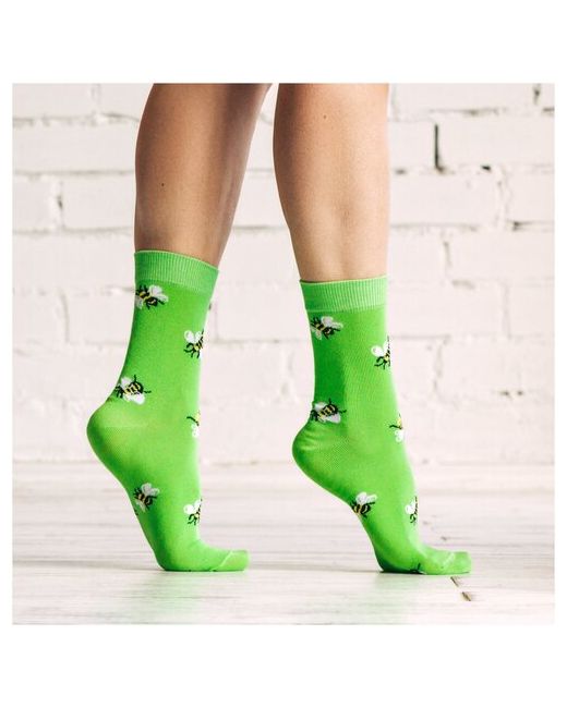 Идеальная пара носки высокие фантазийные размер 36-39 зеленый мультиколор