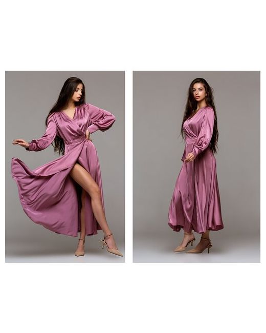 Ольга Столярова Платье с запахом полуприлегающее миди размер 50-52-168 розовый