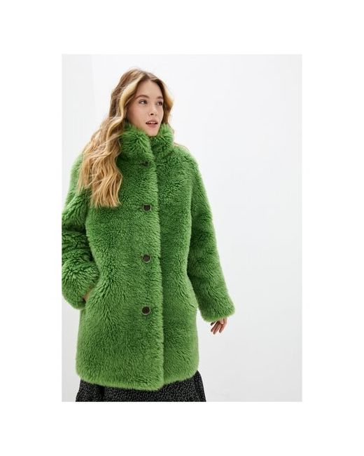 Silverfox Куртка искусственный мех средней длины оверсайз карманы размер 50 зеленый