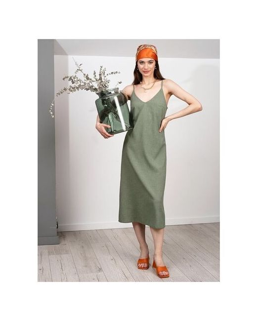 Viaville Платье повседневное трапециевидный силуэт миди размер 46 зеленый