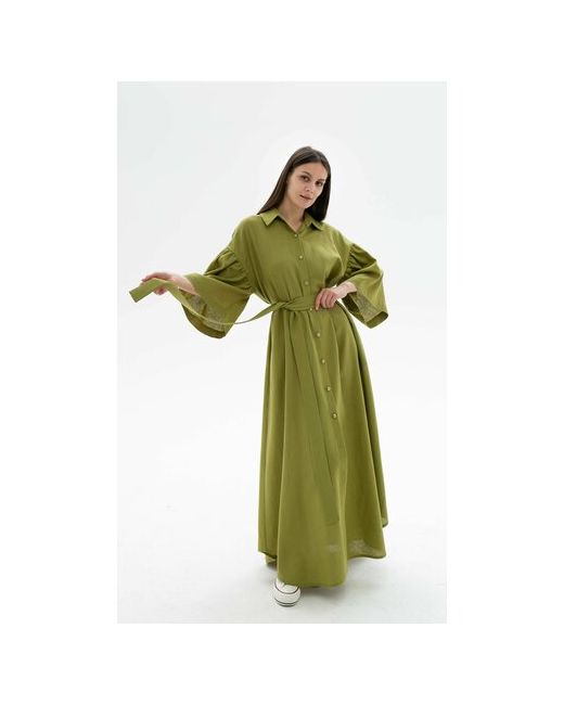 Saniatti Платье-рубашка лен в классическом стиле свободный силуэт макси размер S