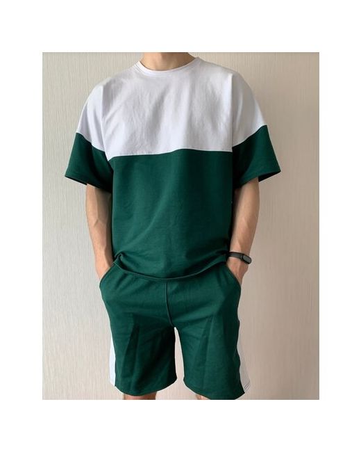 JOOLs Fashion Костюм футболка майка и шорты силуэт свободный карманы размер 48 зеленый белый