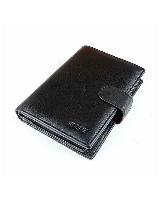 Fani Бумажник F02-302B зернистая фактура на молнии с хлястиком кнопке 2 отделения для банкнот карт и монет потайной карман подарочная упаковка черный