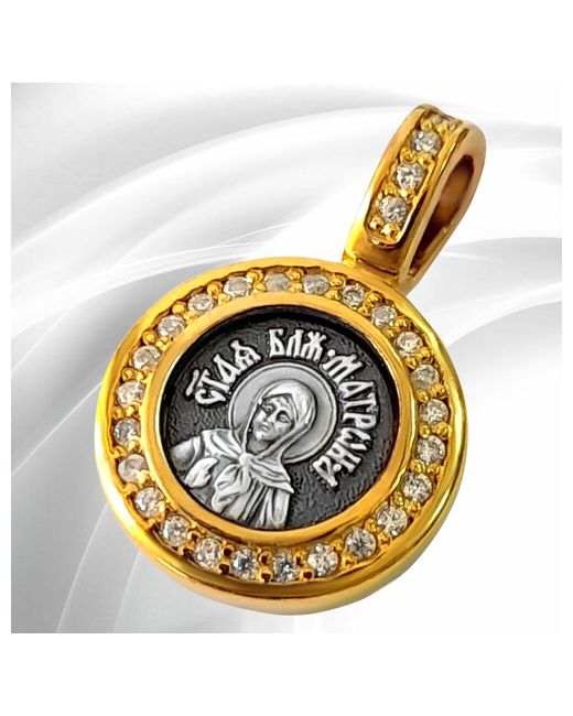 Vitacredo Подвеска серебряная именной образок на шею православное ювелирное украшение с позолотой Святая Матрона амулет фианитами ручной работы