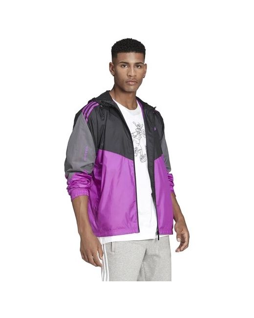 Adidas Ветровка средней длины карманы подкладка размер xl черный фиолетовый