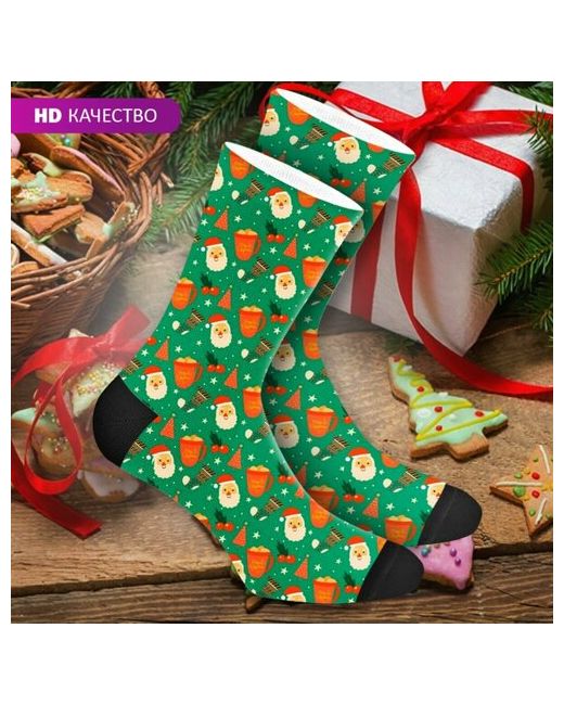 mimisocks Новогодние носки с принтом Новый год Happy New Year Рождество Merry Christmas