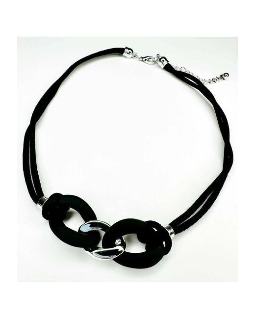 AcFox Бижутерия вечернее украшение на шею ожерелье шнурке со вставкой звено цепи черное с серебристым