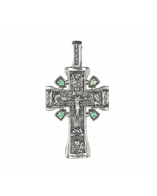 Corde Серебряный крест с натуральными изумрудами серебро 925 пробы