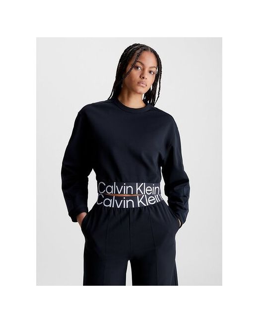 Calvin Klein Свитшот силуэт свободный укороченный трикотажный без капюшона карманов размер L