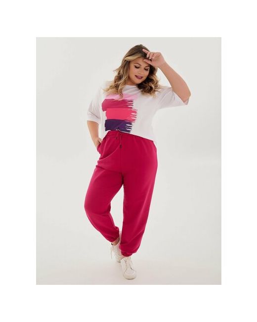 Adrom Костюм туника и брюки повседневный стиль прямой силуэт карманы размер 58 розовый