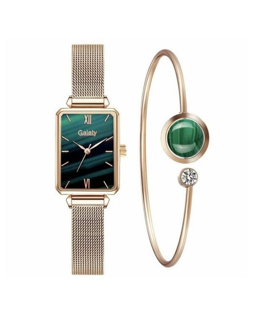 Ma.brand Наручные часы Подарочный набор 2 в 1 Galety наручные и браслет зеленый золотой