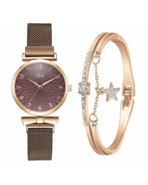Ma.brand Наручные часы Подарочный набор 2 в 1 Fadi наручные и браслет черный золотой