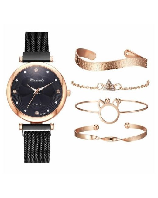 Ma.brand Наручные часы Подарочный набор 2 в 1 Rinnandy наручные и 4 браслета черный