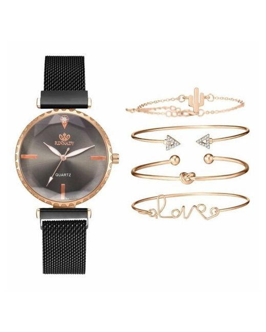 Ma.brand Наручные часы Подарочный набор 2 в 1 Rinnandy наручные и 4 браслета черный