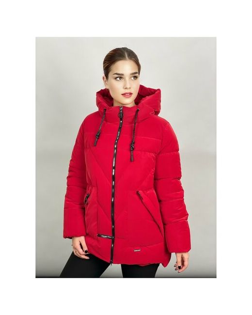 Karmelstyle Куртка зимняя средней длины силуэт полуприлегающий подкладка водонепроницаемая несъемный капюшон карманы влагоотводящая размер 60