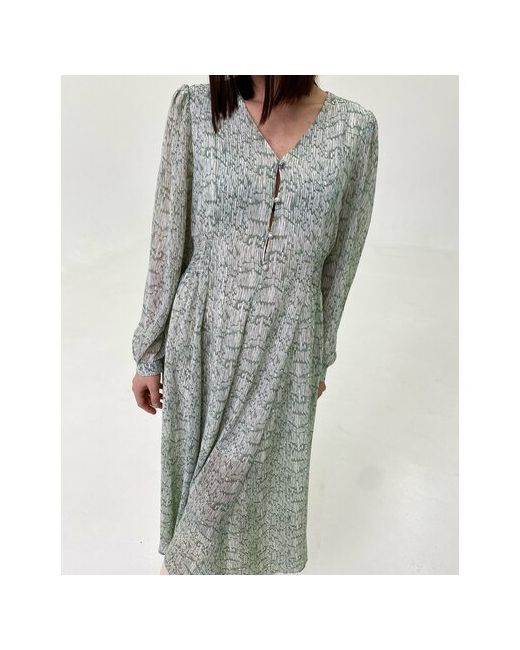 blouson_dress Платье шифон полуприлегающее миди пояс на резинке подкладка размер 42/44 зеленый