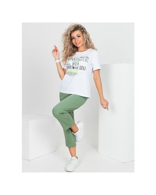 Brosko Костюм футболка и брюки повседневный стиль полуприлегающий силуэт карманы размер 56 зеленый