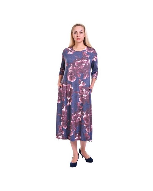Olsi Платье в стиле бохо свободный силуэт миди карманы размер 48 фиолетовый