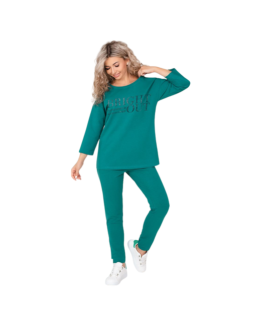 Brosko Костюм туника и брюки повседневный стиль свободный силуэт карманы размер зеленый