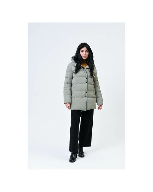 Maritta Куртка зимняя средней длины силуэт прямой ветрозащитная внутренний карман несъемный капюшон утепленная размер 38 48RU зеленый