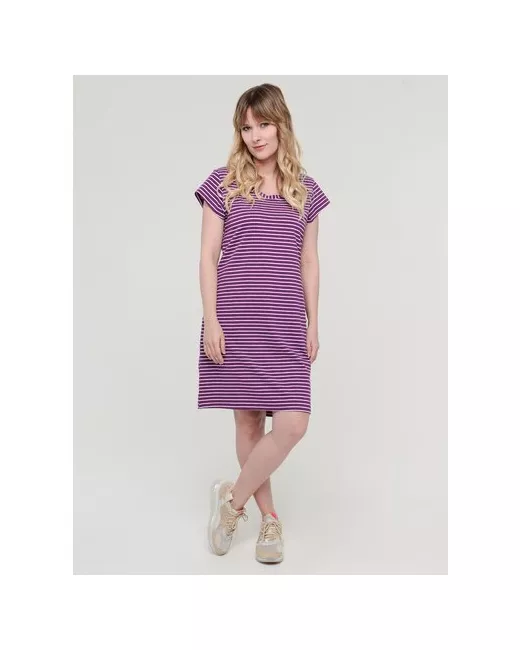 Алтекс Платье-футболка хлопок повседневное полуприлегающее до колена карманы размер 50 фиолетовый