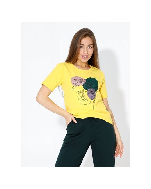 Ивелена Костюм футболка и брюки спортивный стиль полуприлегающий силуэт размер 52 зеленый желтый