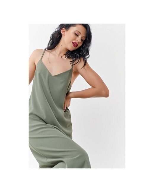 Fly Платье вечерний бельевой стиль прямой силуэт миди размер 40 зеленый