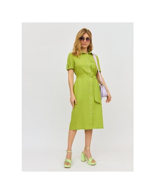Olya Stoforandova Платье-рубашка повседневное свободный силуэт миди карманы размер 48 зеленый