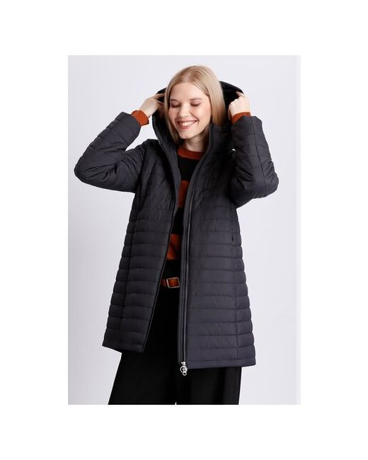 Baon Куртка демисезонная удлиненная силуэт прилегающий карманы капюшон ветрозащитная водонепроницаемая размер 44 черный
