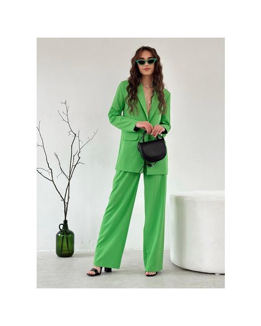 Matreshka Костюм жакет и брюки классический стиль прямой силуэт пояс на резинке размер 48 зеленый