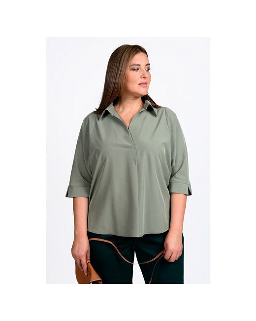Svesta Блуза повседневный стиль прямой силуэт укороченный рукав однотонная размер 52 зеленый