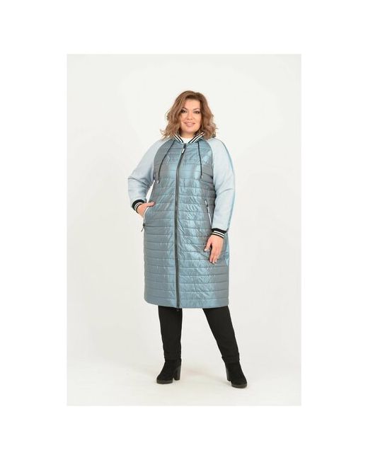 Karmelstyle Куртка демисезонная удлиненная силуэт полуприлегающий подкладка утепленная капюшон размер 54 синий