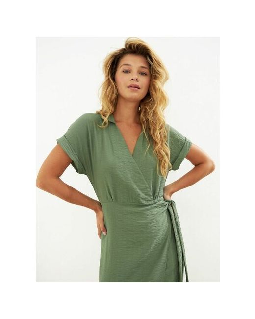 WonderClo Платье с запахом в классическом стиле прилегающее миди размер L зеленый