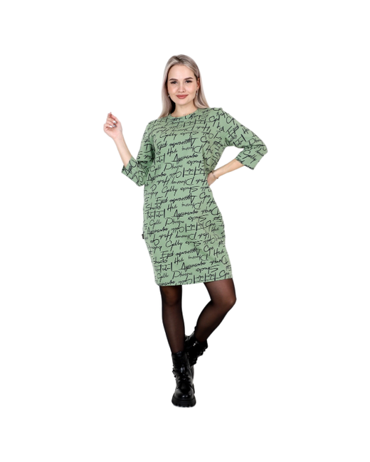 Elena Tex Платье повседневное свободный силуэт мини размер 58 зеленый
