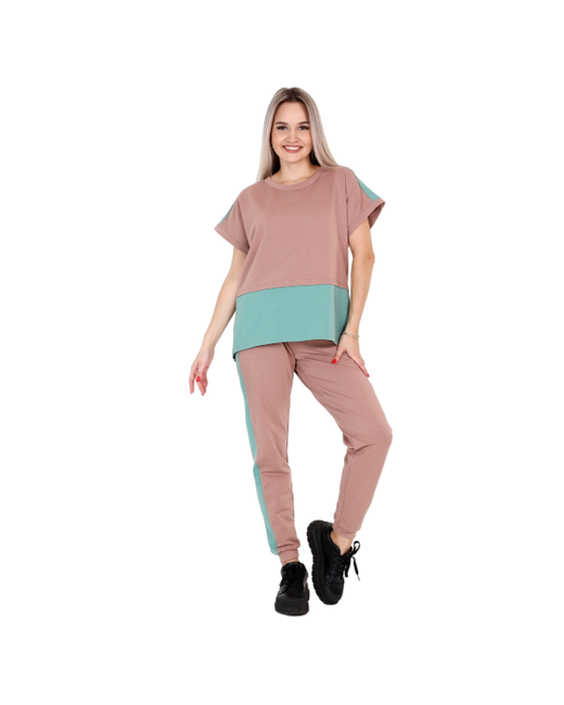 Elena Tex Костюм футболка и брюки повседневный стиль оверсайз пояс на резинке карманы размер 46