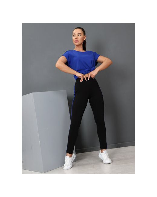 IvCapriz Костюм футболка и легинсы спортивный стиль полуприлегающий силуэт размер 50 синий черный