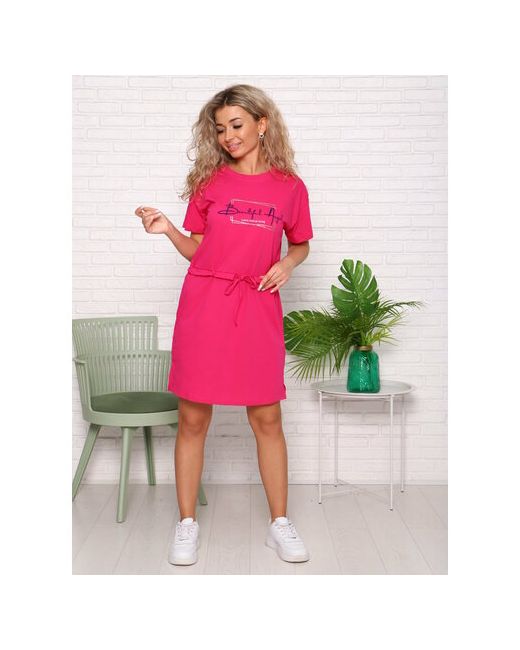 IvCapriz Платье-футболка хлопок прямой силуэт миди размер 54 розовый