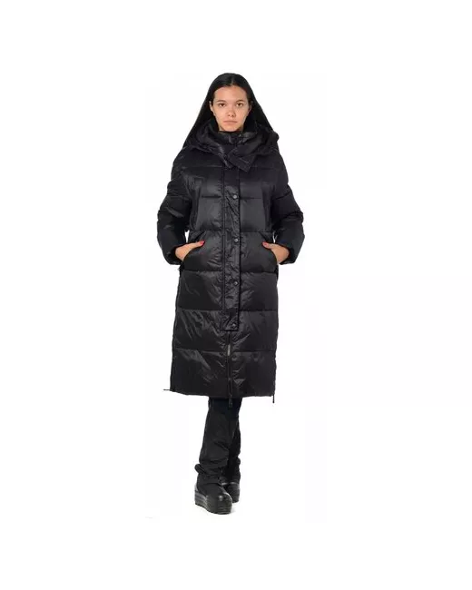 Evacana Куртка зимняя удлиненная капюшон съемный мех карманы ветрозащитная манжеты размер 44