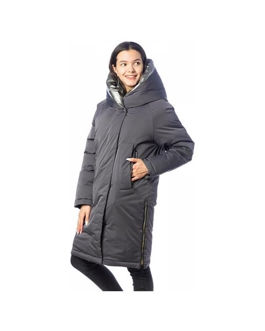 Evacana Куртка зимняя средней длины силуэт свободный карманы несъемный капюшон ветрозащитная размер 46