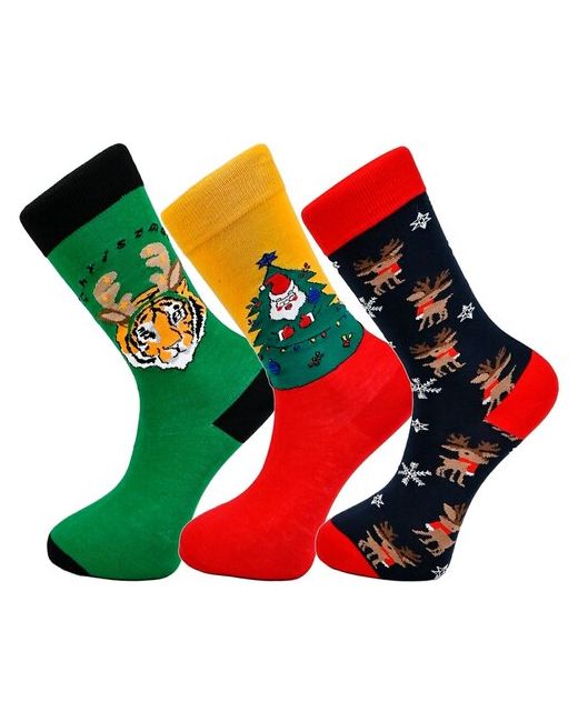 Morrah носки 3 пары классические на Новый год фантазийные размер 41-45 зеленый черный