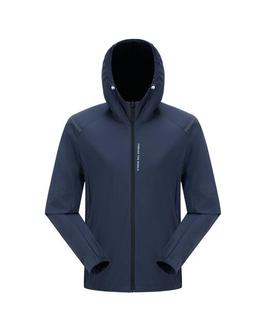 Toread Ветровка running training jacket для бега складывается в карман вентиляция светоотражающие элементы быстросохнущая несъемный капюшон размер 2XL синий