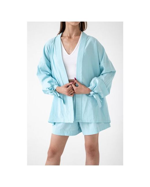 Lisbrand Костюм кимоно и шорты повседневный стиль свободный силуэт манжеты пояс/ремень размер 44 синий