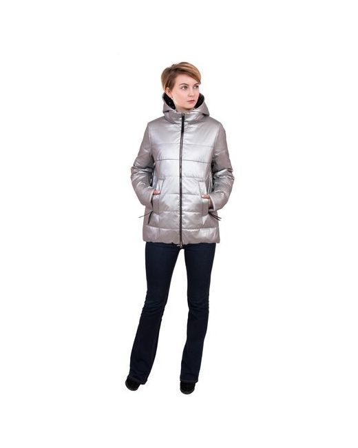 J-Splash Куртка зимняя средней длины силуэт прямой карманы капюшон ветрозащитная размер 48 серебряный