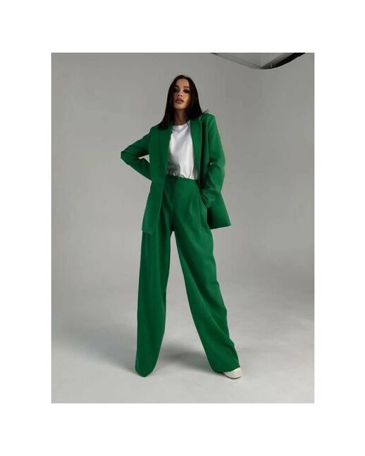 Matreshka Костюм жакет и брюки классический стиль прямой силуэт пояс на резинке размер 48 зеленый