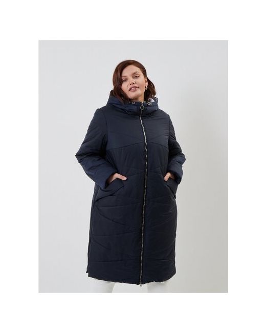Neliy Vincere Куртка демисезон/зима удлиненная силуэт прямой утепленная стеганая несъемный капюшон карманы ветрозащитная размер синий