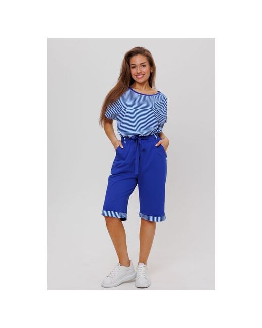Modellini Костюм футболка и шорты морской стиль полуприлегающий силуэт пояс/ремень манжеты размер 54 синий голубой