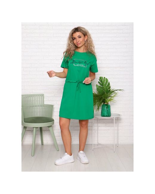 IvCapriz Платье-футболка хлопок прямой силуэт миди размер 54 зеленый