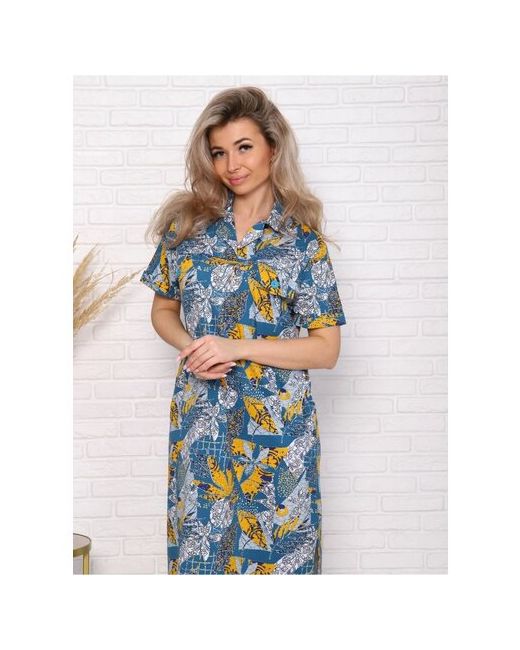 Инсар Текстиль Платье-рубашка повседневное полуприлегающее миди размер 48-50 синий