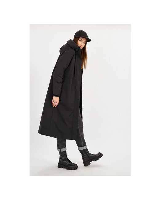 Baon Куртка демисезон/зима удлиненная силуэт свободный капюшон утепленная вентиляция стеганая водонепроницаемая ветрозащитная размер 46 черный