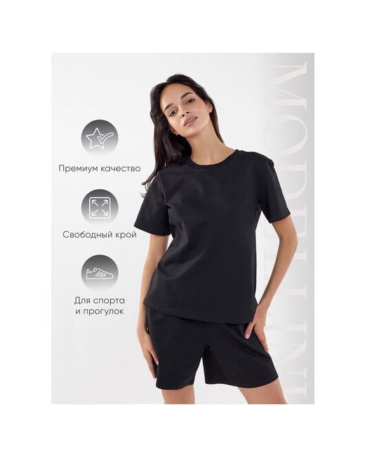 Modellini Костюм футболка и шорты спортивный стиль прямой силуэт пояс на резинке размер 44 черный